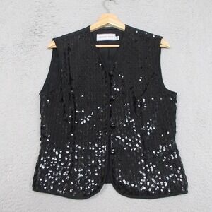 Howard Wolf Vest Womens 8 Black Sequin Button Front Evening Party Made USA